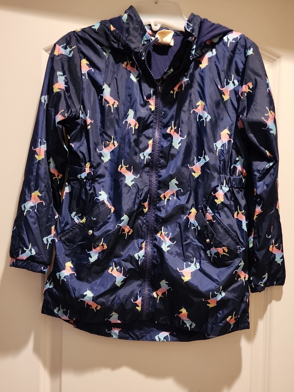 Emma & Elsa Girls Navy Blue Unicorn Rain Jacket Size 14 L Excellent, NWOT
